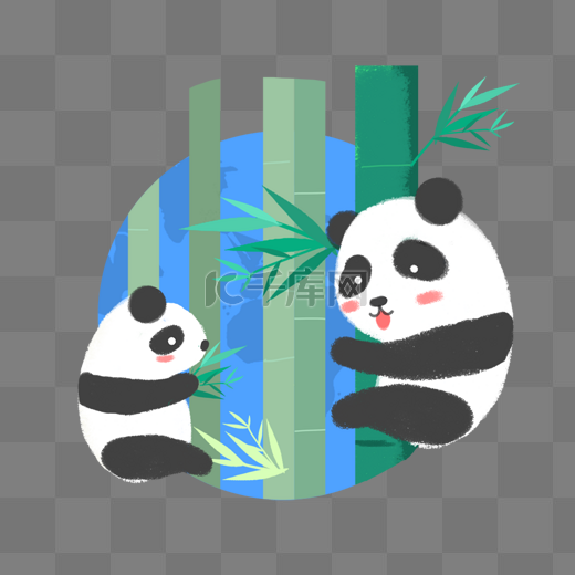 可爱熊猫与竹子插画图片