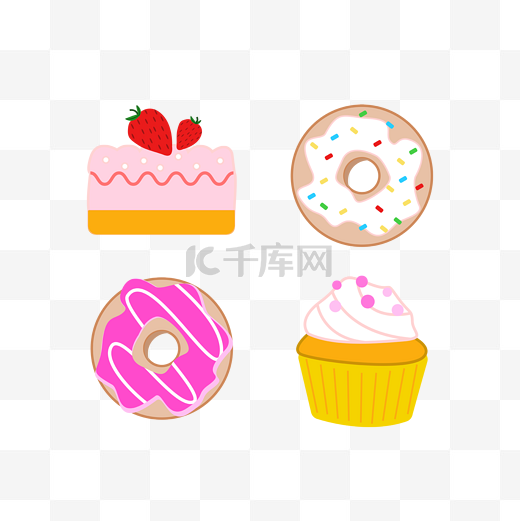 美食派对节日甜品甜甜圈生日草莓纸杯蛋糕甜点矢量图片