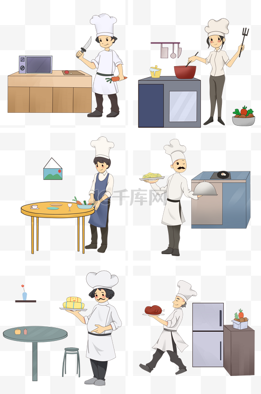 烹饪主题厨艺美食卡通人物插画图片