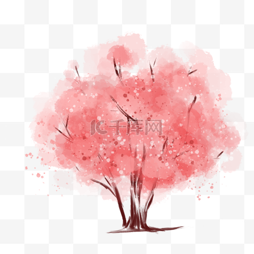 小清新插画风手绘水彩树木樱花树图片