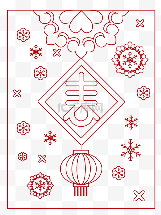 春节红色灯笼线条海报图片
