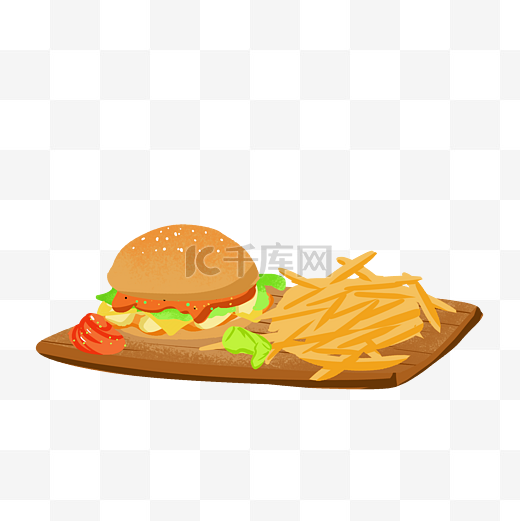 美味汉堡薯条牛肉堡手绘插画图片
