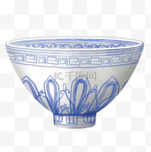 手绘青花瓷碗插画图片