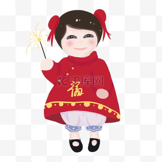 手绘中国风可爱小女孩形象插画图片