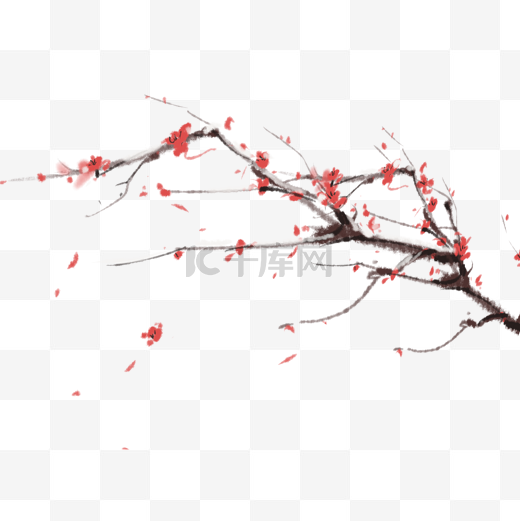 红色水墨梅花元素图片