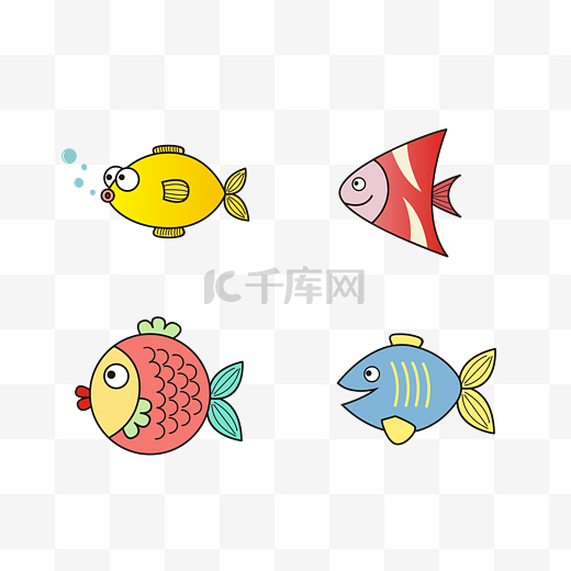 卡通手绘彩色鱼元素图片