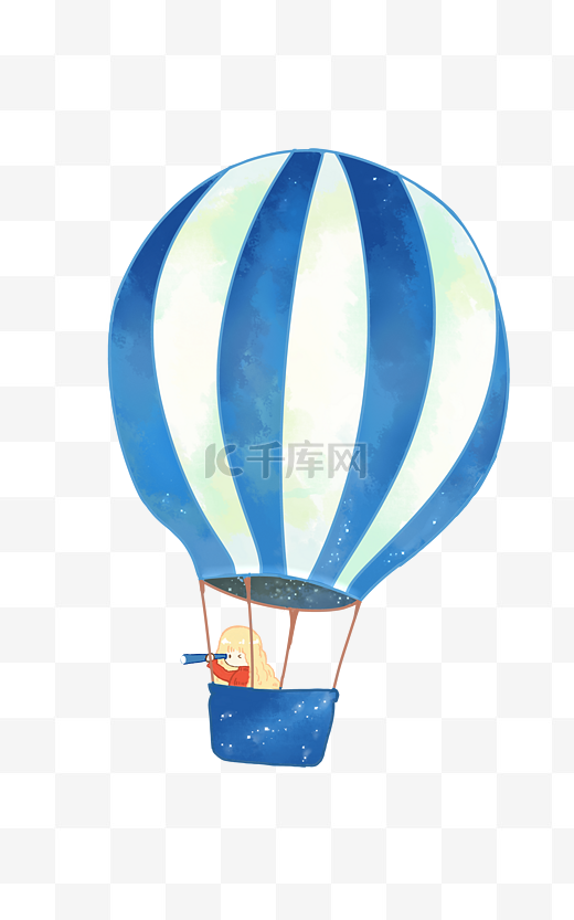 蓝白色条纹热气球图片