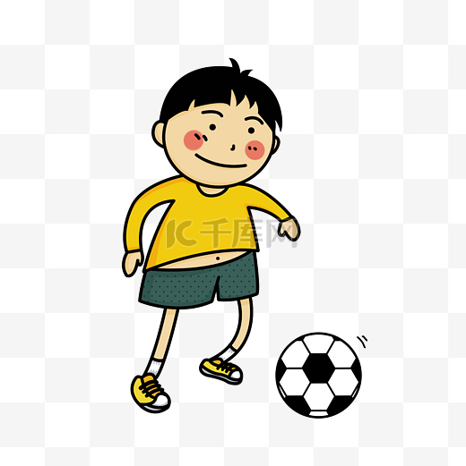 手绘卡通踢足球的小朋友图片