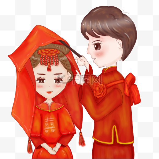 中式婚礼结婚喜庆新郎新娘插画图片