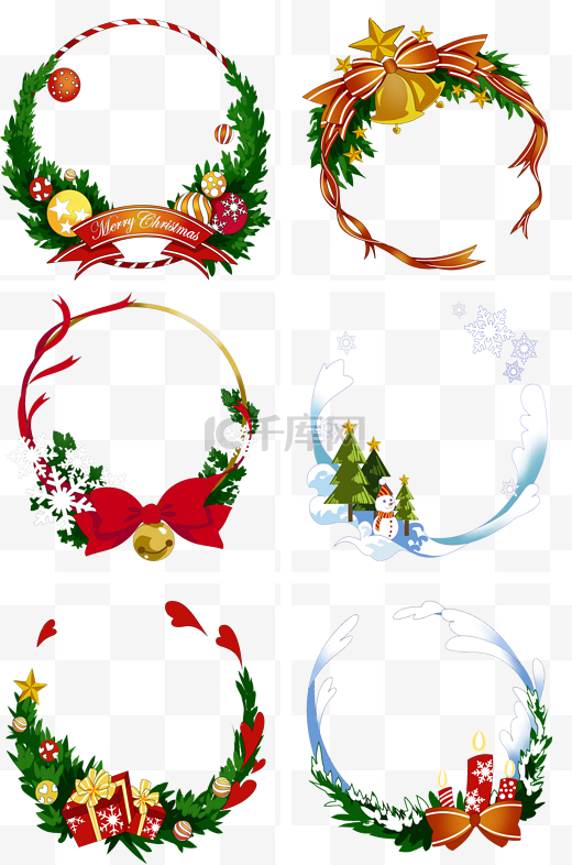 圣诞节圣诞树礼物铃铛彩条蝴蝶结卡通边框图片