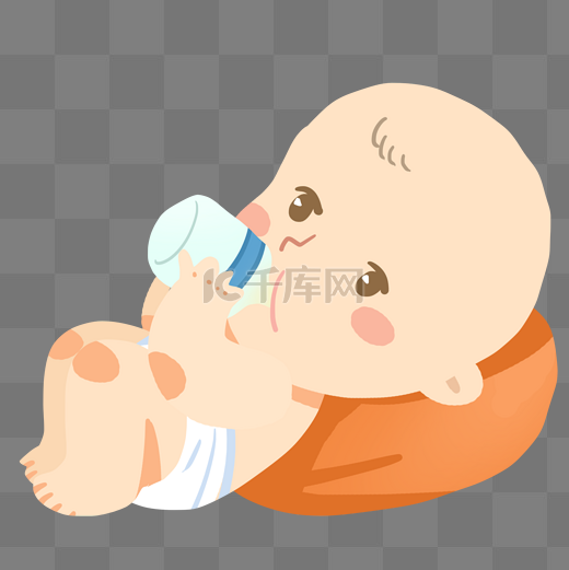 拿着奶瓶喝奶的小婴儿免抠PNG素材图片
