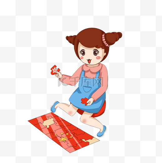 香港回归纪念小女孩拼红旗插画图片