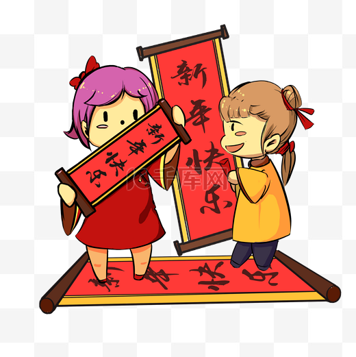 手绘小女孩祝新年图片