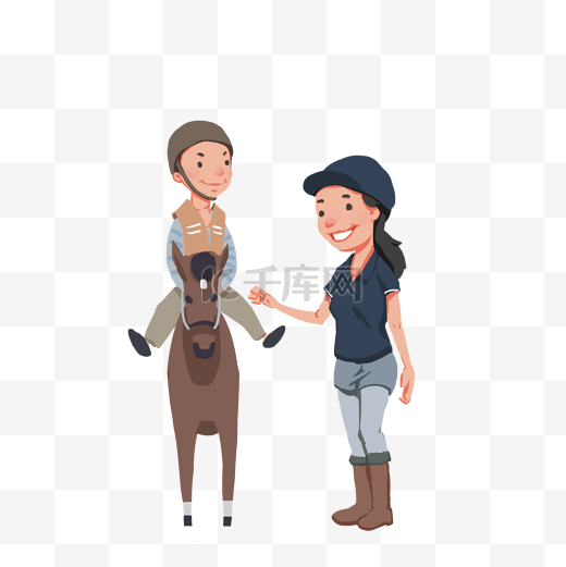 唯美可爱纯色卡通亲子骑马旅游元素下载图片