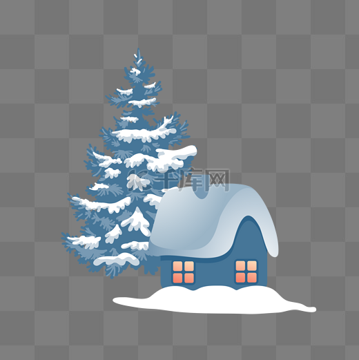 冬天雪景中的房子和树图片