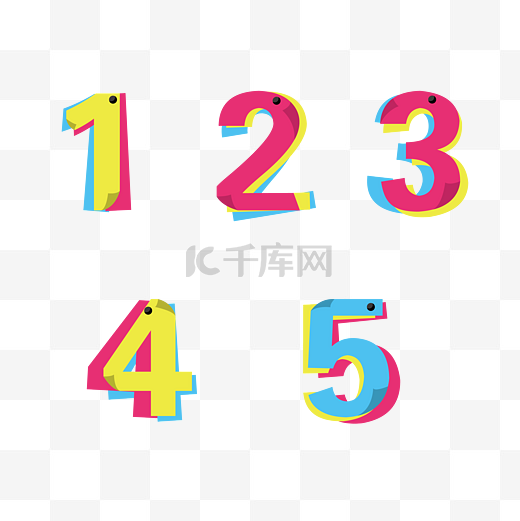 立体效果便利贴叠层数字字体变形1至5图片