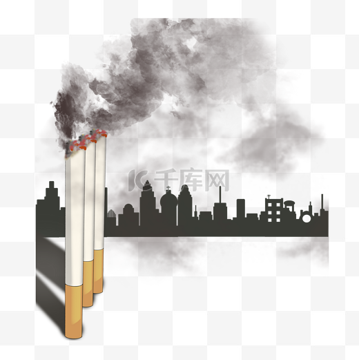 手绘卡通禁烟戒烟广告抽烟烟雾烟囱图片