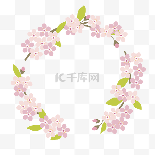 手绘盛开的樱花花环矢量图图片