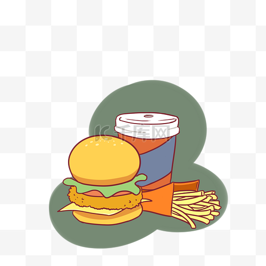 西式快餐汉堡薯条可乐插画图片