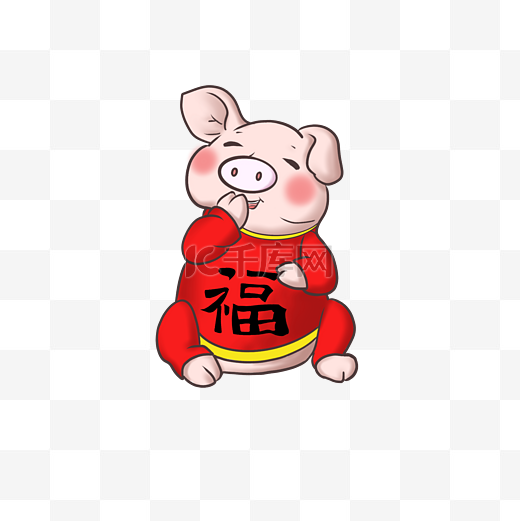 新年手绘猪猪福字插画图片