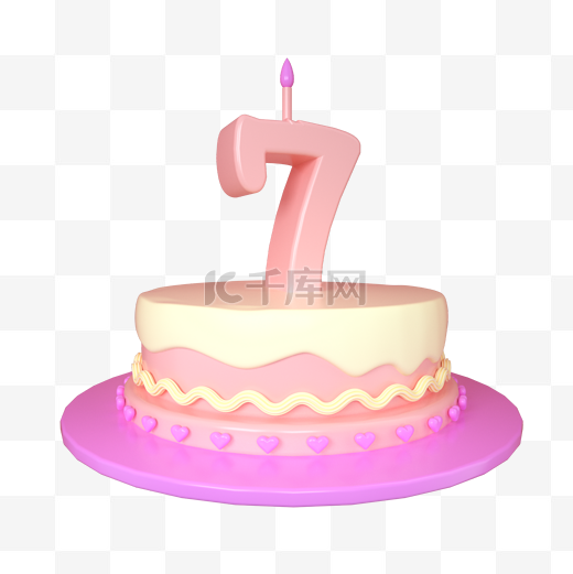 C4D可爱立体7周岁生日蛋糕装饰图片