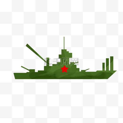 绿色的军事军舰插画图片