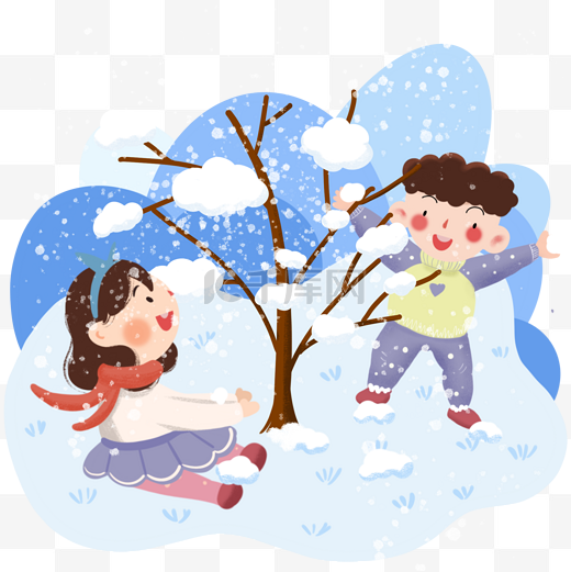 冬季雪地场景蓝色手绘插画雪地场景PNG图片