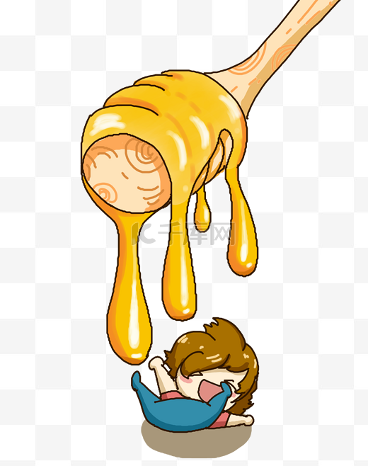 养生健康食品饮品蜂蜜和卡通小人图片