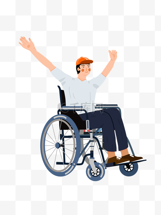 手绘简约残疾人坐在轮椅上元素图片