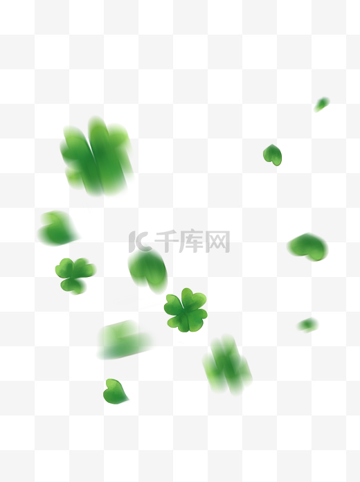 漂浮的四叶草飘落的心形叶子飞舞的绿色叶子图片