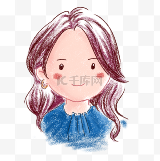 手绘蓝色女士头像插画插图图片