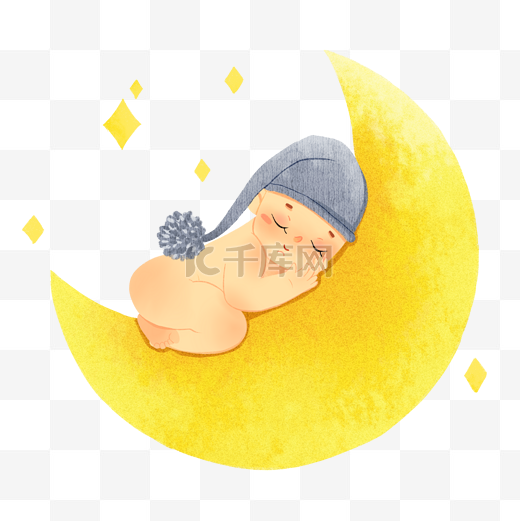 在月亮上睡觉的婴儿图片