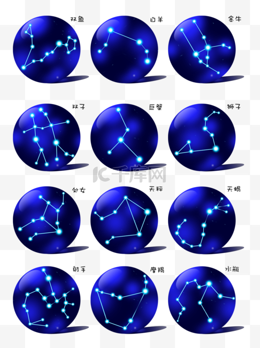 十二星座蓝色玉光球集合图片