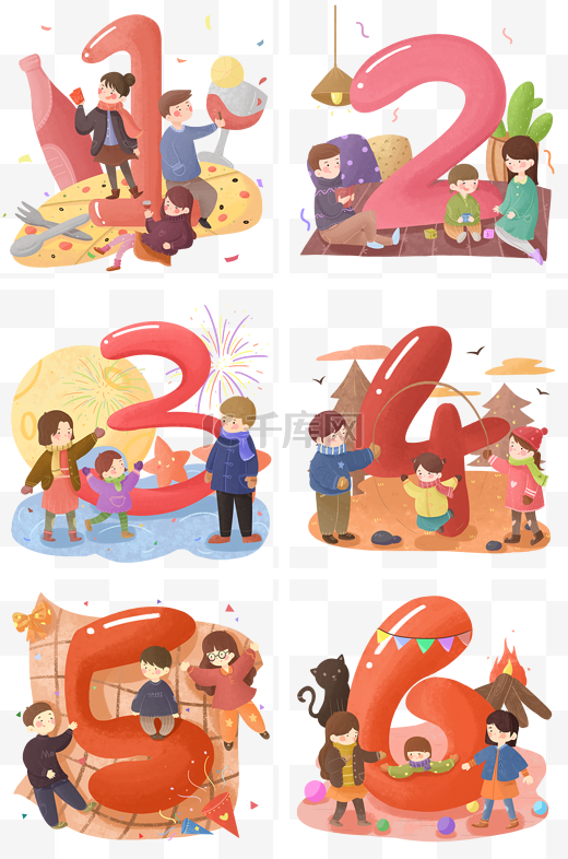 手绘卡通可爱新年春节跨年倒计时图片
