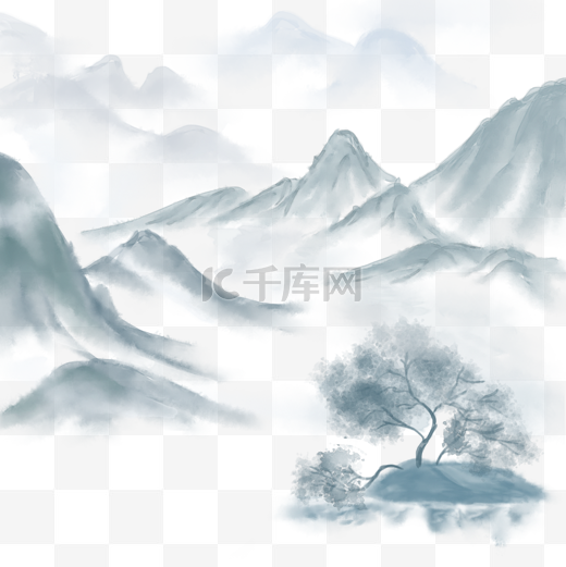 中国风山水水墨重山流水图片