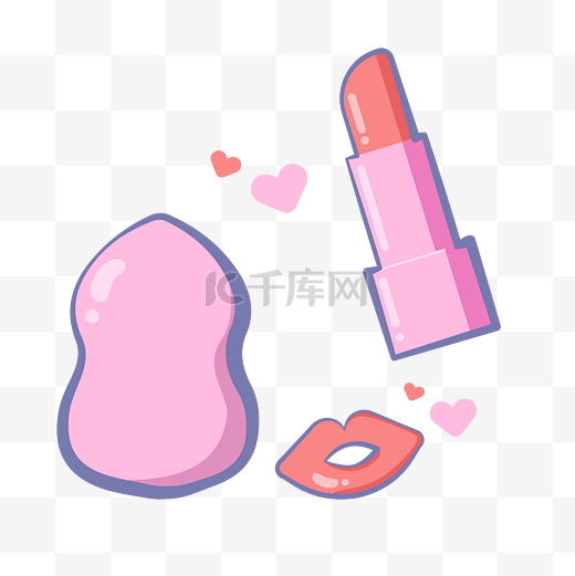 粉色美妆化妆品卡通口红美妆蛋插画图片