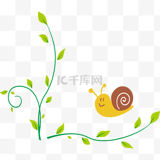 儿童节绿色可爱海报清新藤蔓树叶郊游卡通蜗牛免抠元素图片