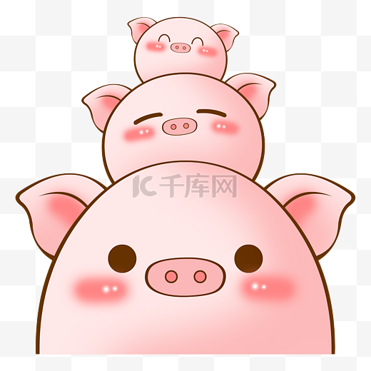 卡通手绘可爱猪猪一家开心迎新年图片