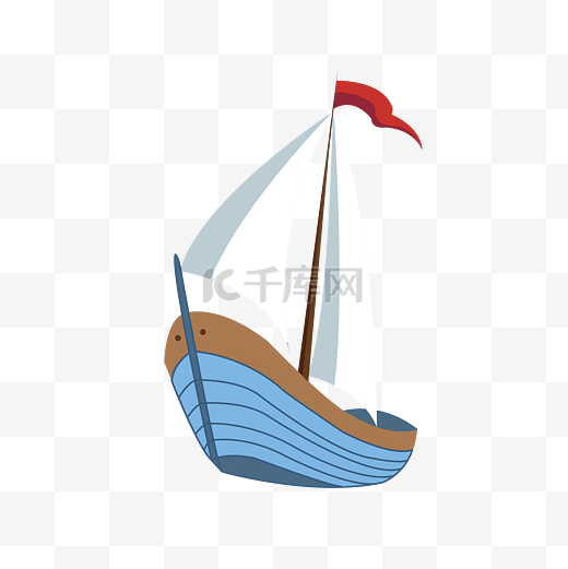 蓝色卡通手绘木质小帆船图片