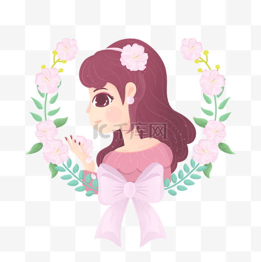 粉色小清新樱花节女神母亲节花朵叶子边框装饰图片