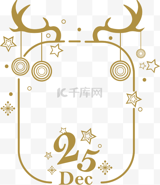 金色圣诞鹿头扁平化边框装饰图片