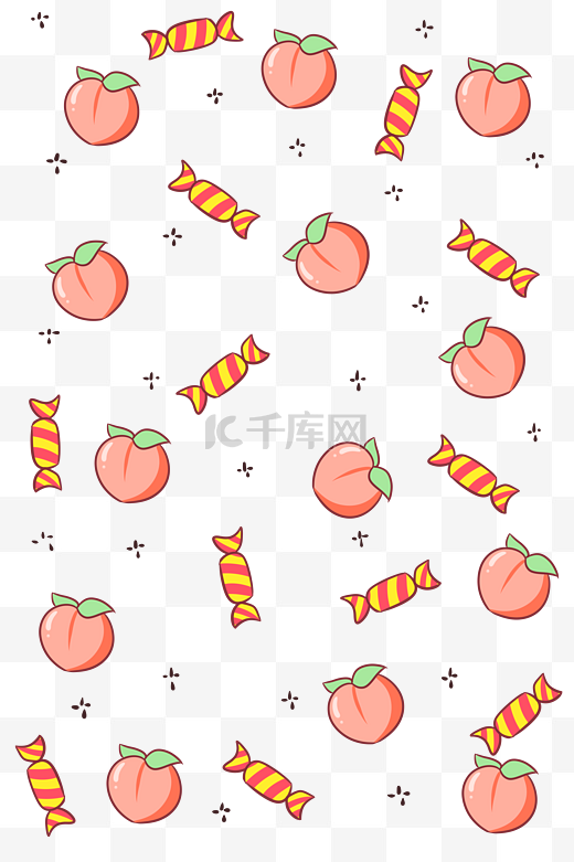 糖果桃子底纹手绘插画图片