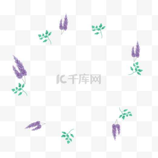 紫色的薰衣草、绿色叶子花环图片