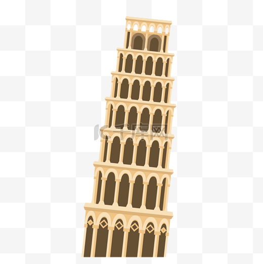 意大利比萨斜塔手绘建筑图片
