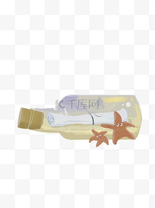 小清新漂流瓶许愿纸和海星设计可商用元素图片