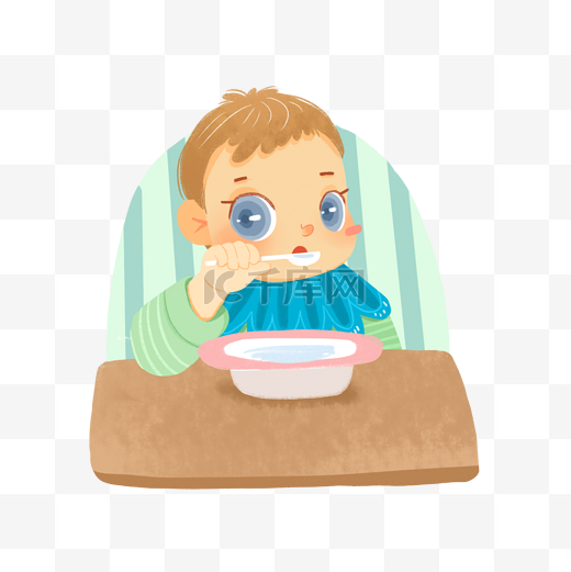 小婴儿自己用勺子吃饭图片