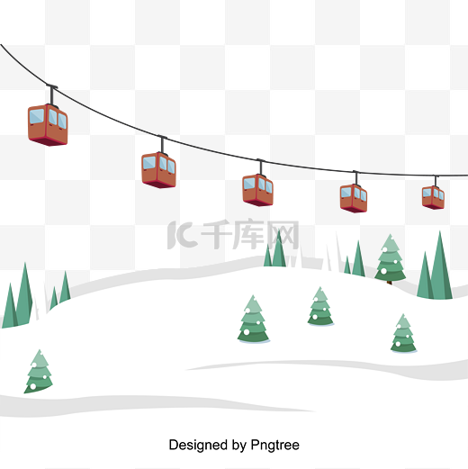 卡通雪山缆车插图图片