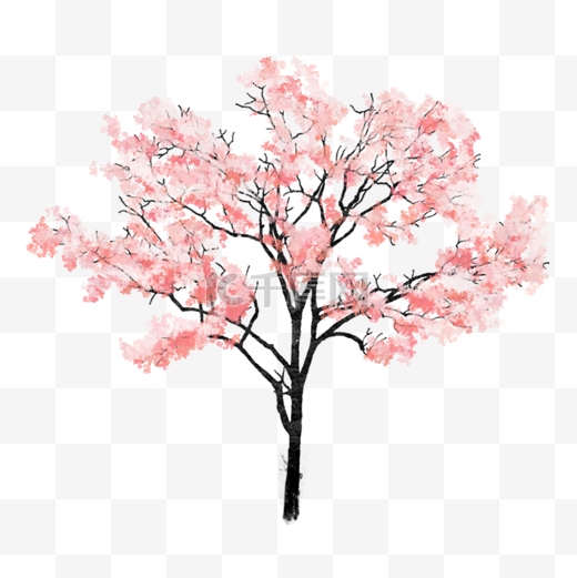 水墨桃花树png素材图片