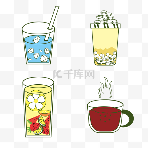 立体效果奶茶咖啡冰水冰块水果茶分层内容配料图片