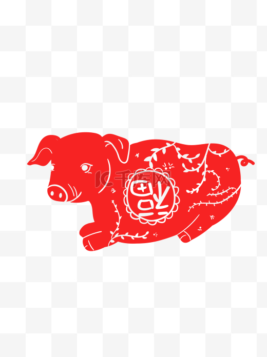 2019猪年猪生肖猪红色喜庆窗花剪纸矢量图片